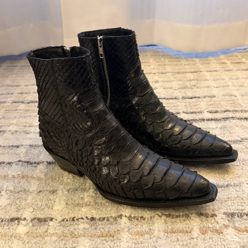 Black "Munich" Python Skin Zip Boots - image 1